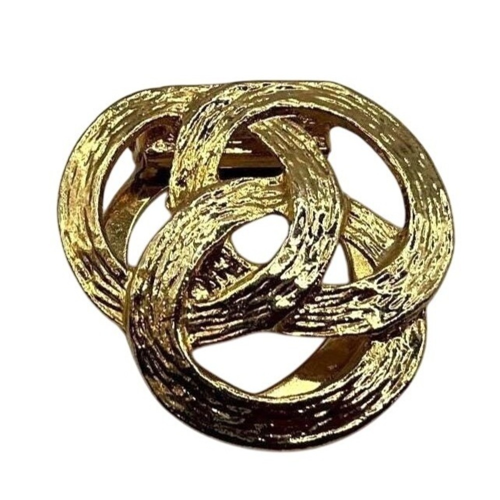 Vintage Scarf Clip Gold Tone Interlocking Rings Circles 1.5" Textured Design